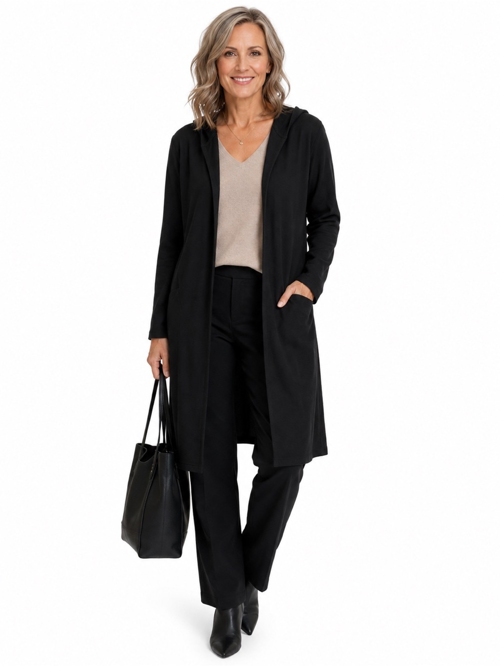J. Jill Pure Jill Luxe Tencel Hooded Duster Cardigan Sweater Size XL Black Lagen